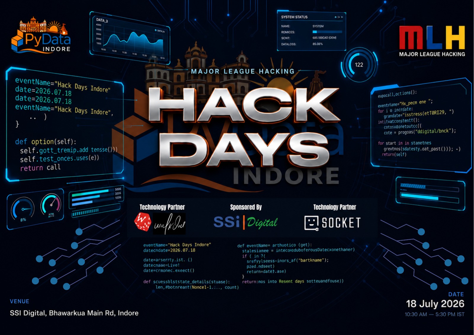PyData Indore Hack Days — Major League Hacking · 18 July 2026, 10:30 AM – 5:30 PM · SSi Digital, Indore
